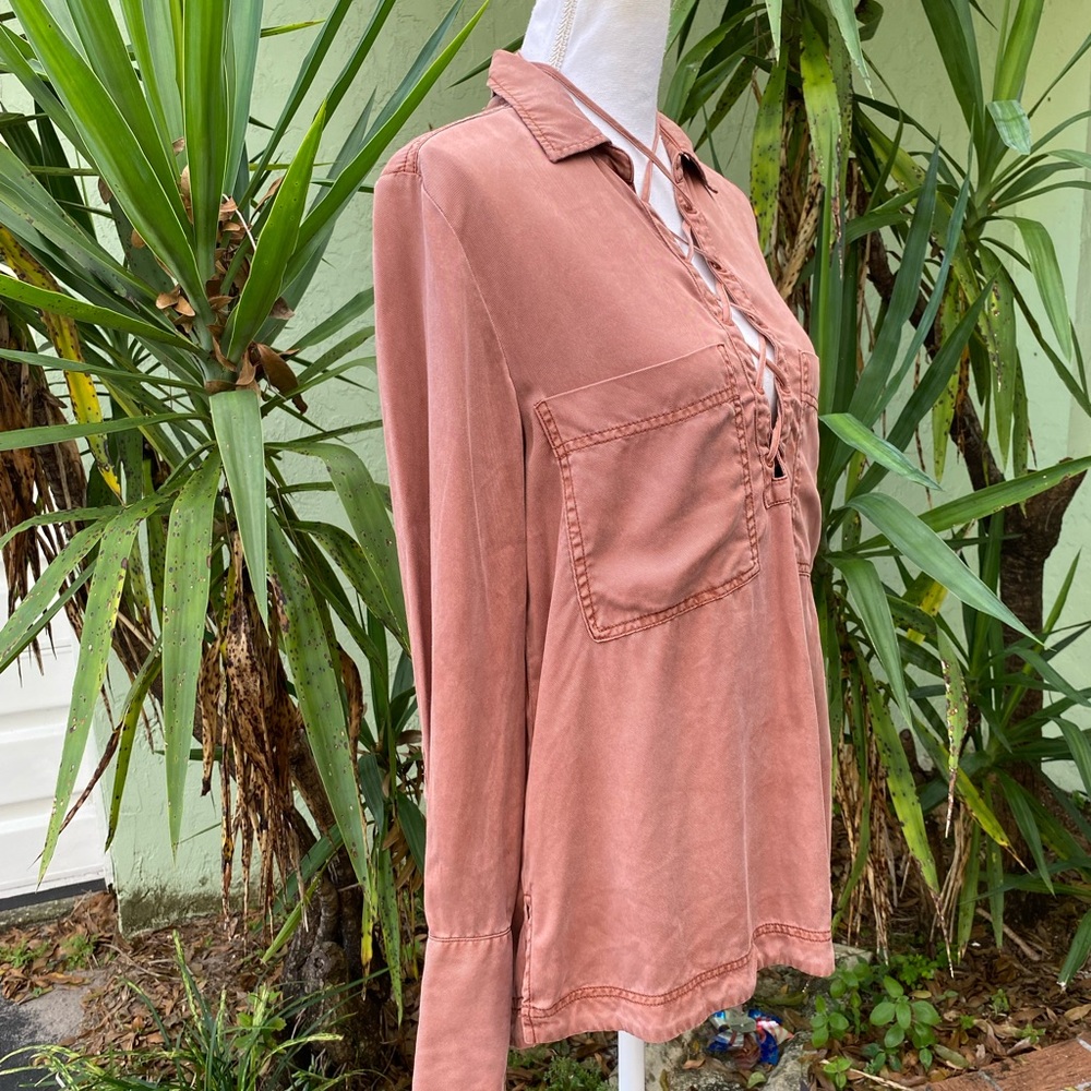 Free People Lace Up Rust Shirt - Picture 4 of 11